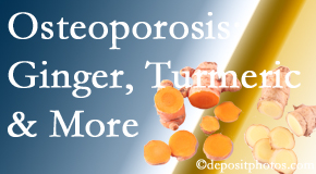 Pflugerville Wellness Center presents benefits of ginger, FLL and turmeric for osteoporosis care and treatment.