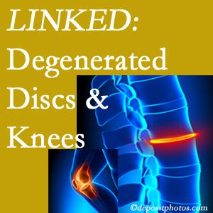 Degenerated discs and degenerated knees are not such strange bedfellows. They are seen to be related. Pflugerville patients with a loss of disc height due to disc degeneration often also have knee pain related to degeneration.  